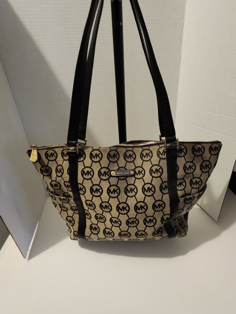 Michael Kors Tan and Black Logo Tote Bag